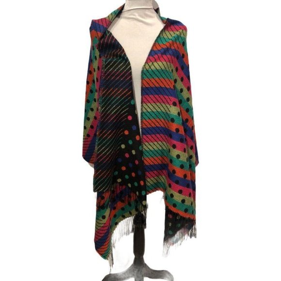 Unknown Accessories - Acrylic Wrap Shawl Double Sided Rainbow Polkadot